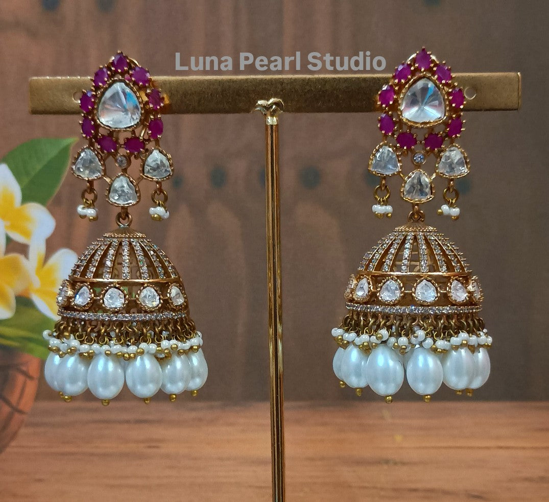 Moissonite Jhumka with pearls-Yuvarani Collection ME1001