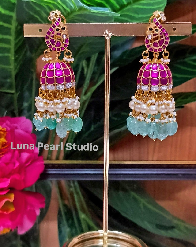 Exquisite Peacock Jadau Jhumka -Maharani Collection JE1003