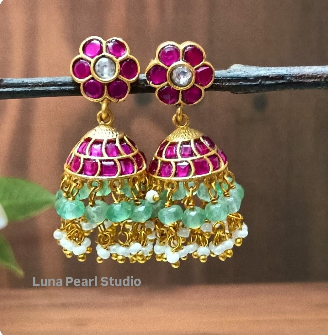 Traditional Floral Jadau Kundan Jhumka -Maharani Collection  JE1001