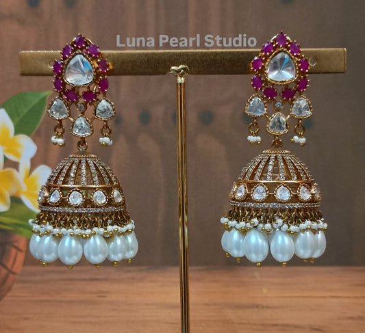 Moissonite Jhumka with pearls-Yuvarani Collection ME1001