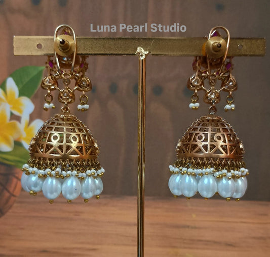 Moissonite Jhumka with pearls-Yuvarani Collection ME1001