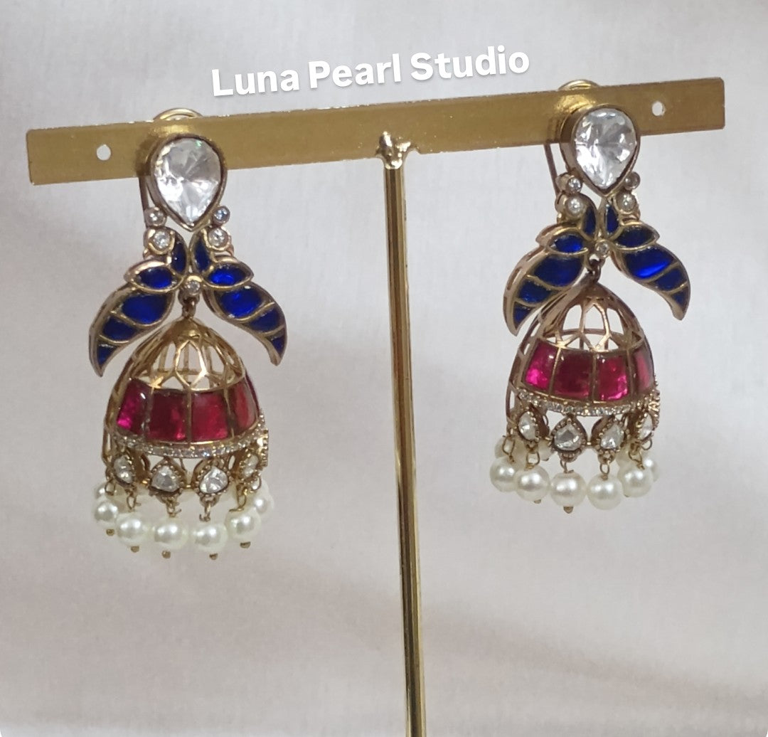 Parvathi Moissonite fusion jhumka earrings ME1002 -Yuvarani collection