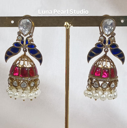 Parvathi Moissonite fusion jhumka earrings ME1002 -Yuvarani collection