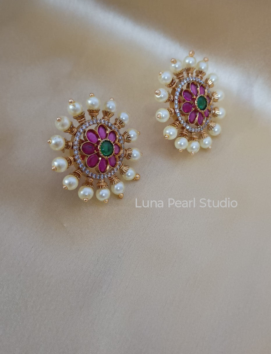 Traditional Kemp stone Temple Eartops - TE1035