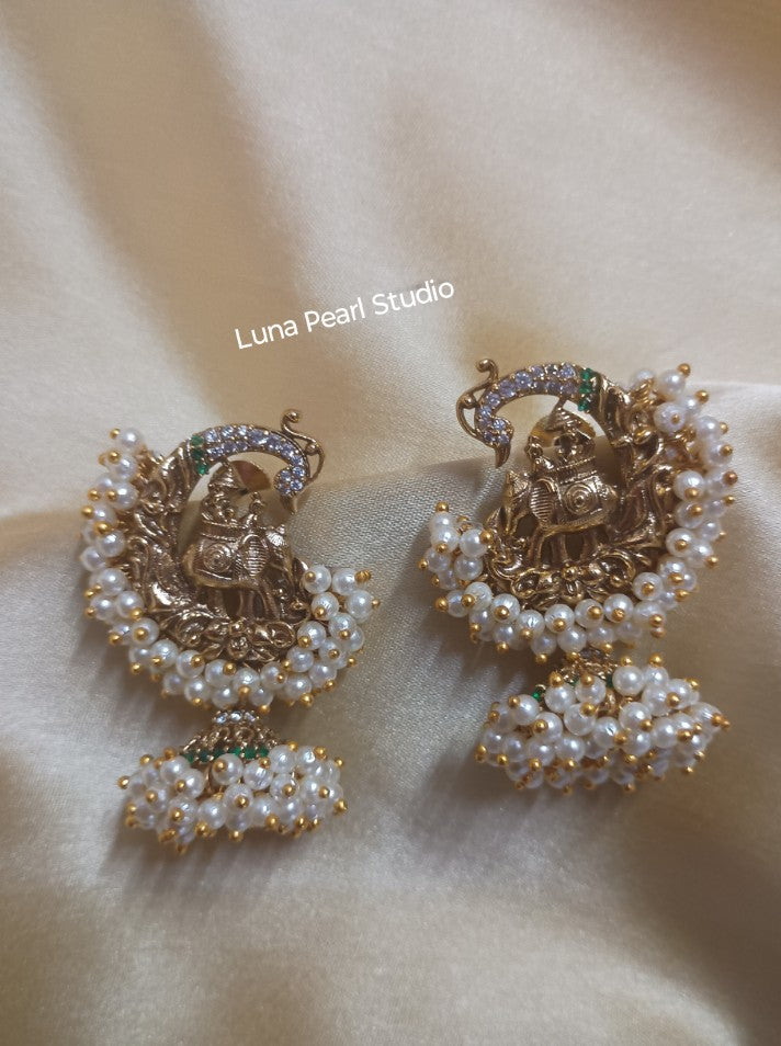Rohini Temple Pearl Jhumka Earrings - TE1038
