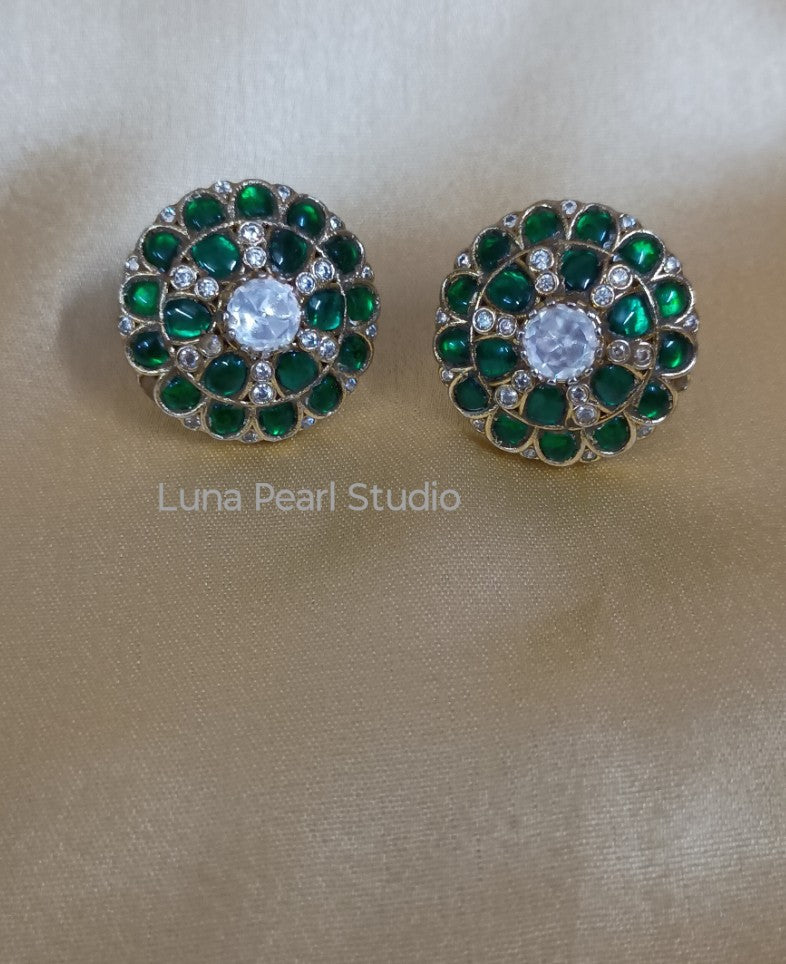 Moissanite Jadau Fusion Eartops Green-Studs-Earrings Maharani collection-ME1005