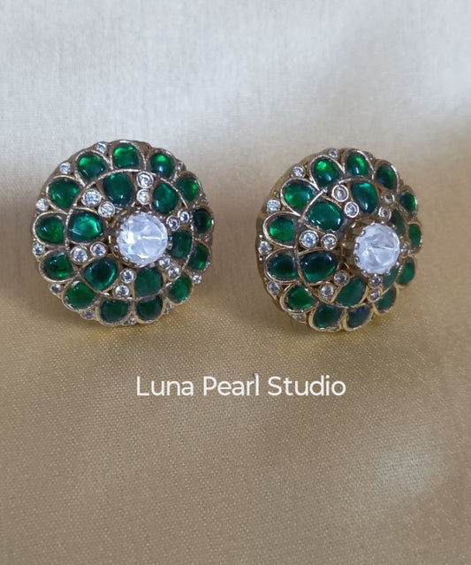 Moissanite Jadau Fusion Eartops Green-Studs-Earrings Maharani collection-ME1005