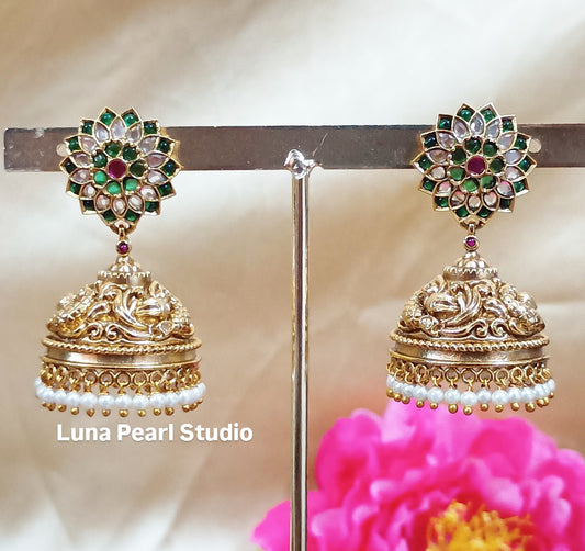 Non Goddess Temple Floral Jhumka Earrings TE1021