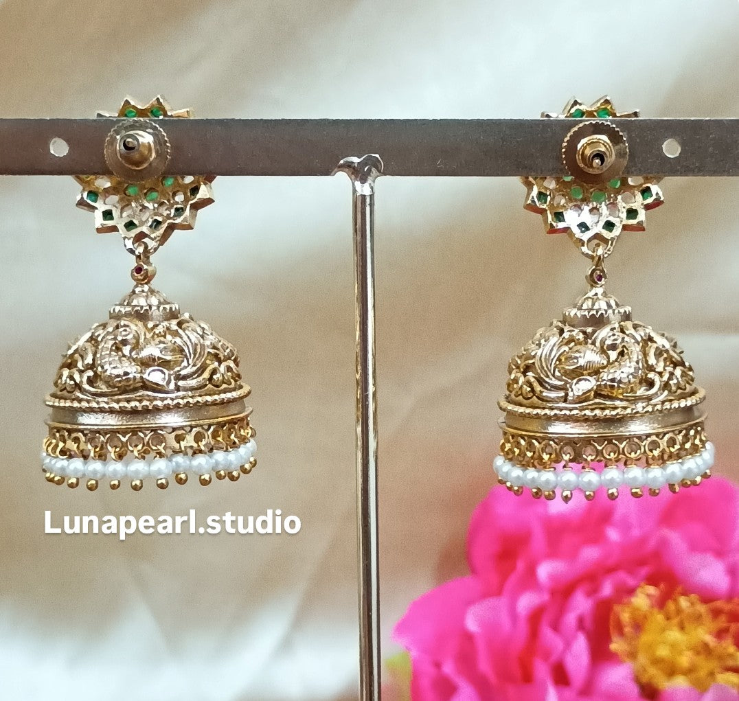 Non Goddess Temple Floral Jhumka Earrings TE1021