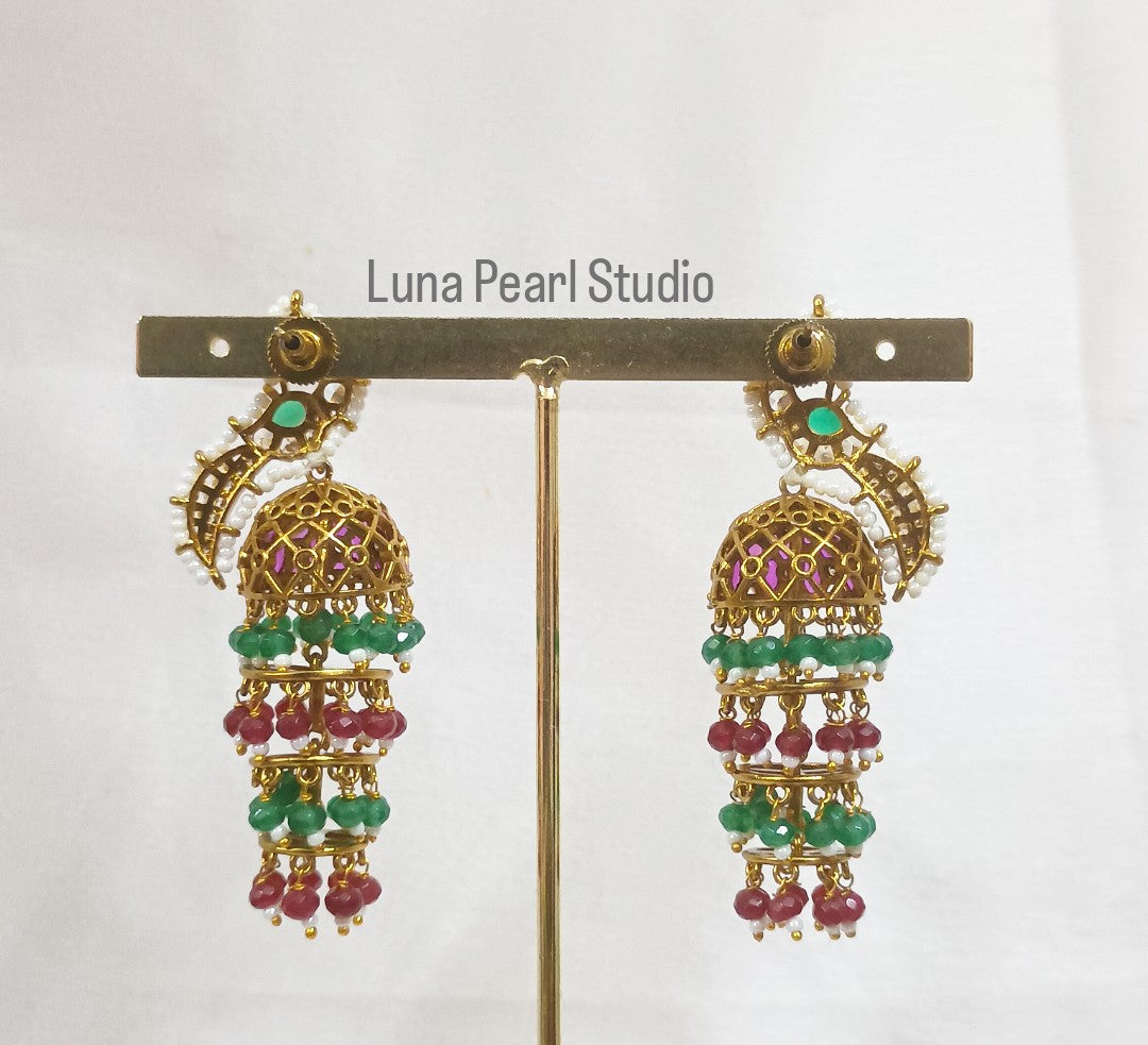 Peacock Kemp Jhumka Earrings- TE1022