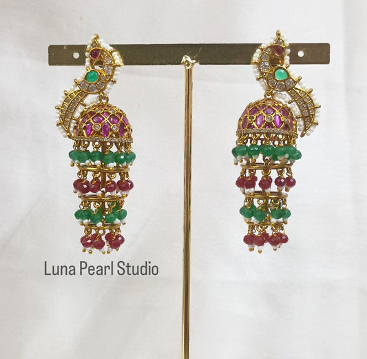 Peacock Kemp Jhumka Earrings- TE1022