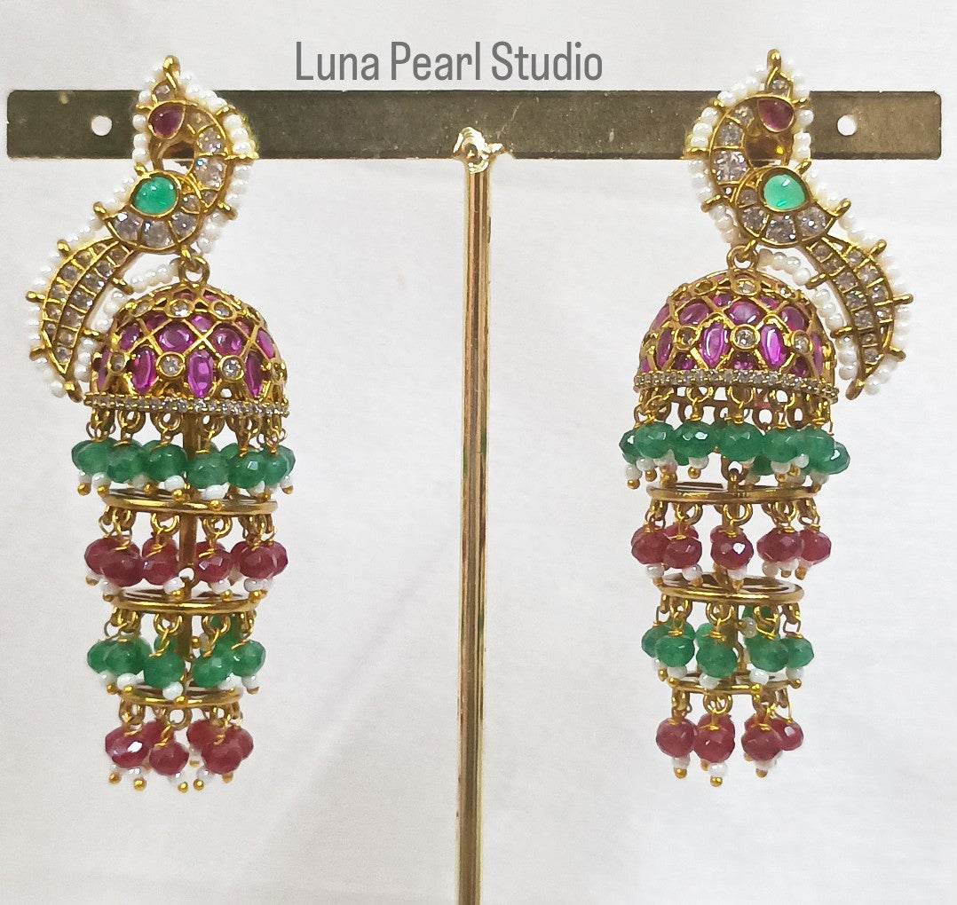 Peacock Kemp Jhumka Earrings- TE1022