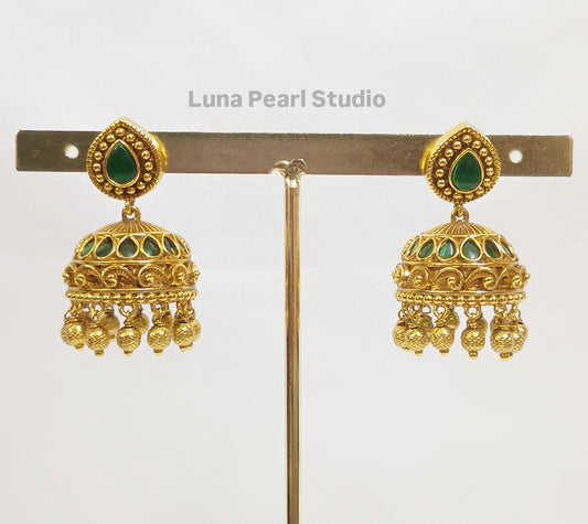 Avanthika antique jhumka Earrings Green TE1027