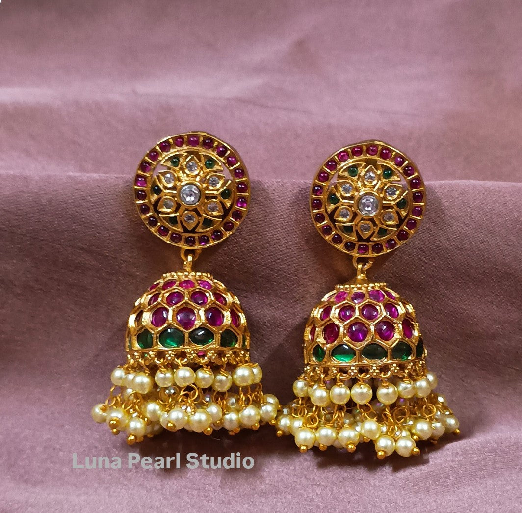 Kemp Floral Jhumka with Pearls TE1003