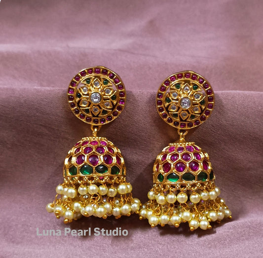 Kemp Floral Jhumka with Pearls TE1003