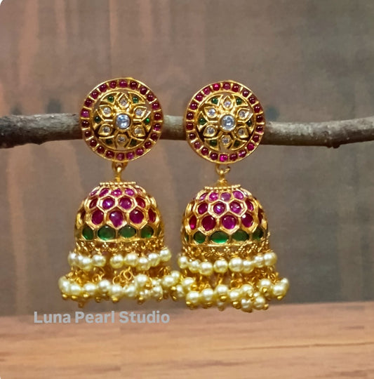 Kemp Floral Jhumka with Pearls TE1003